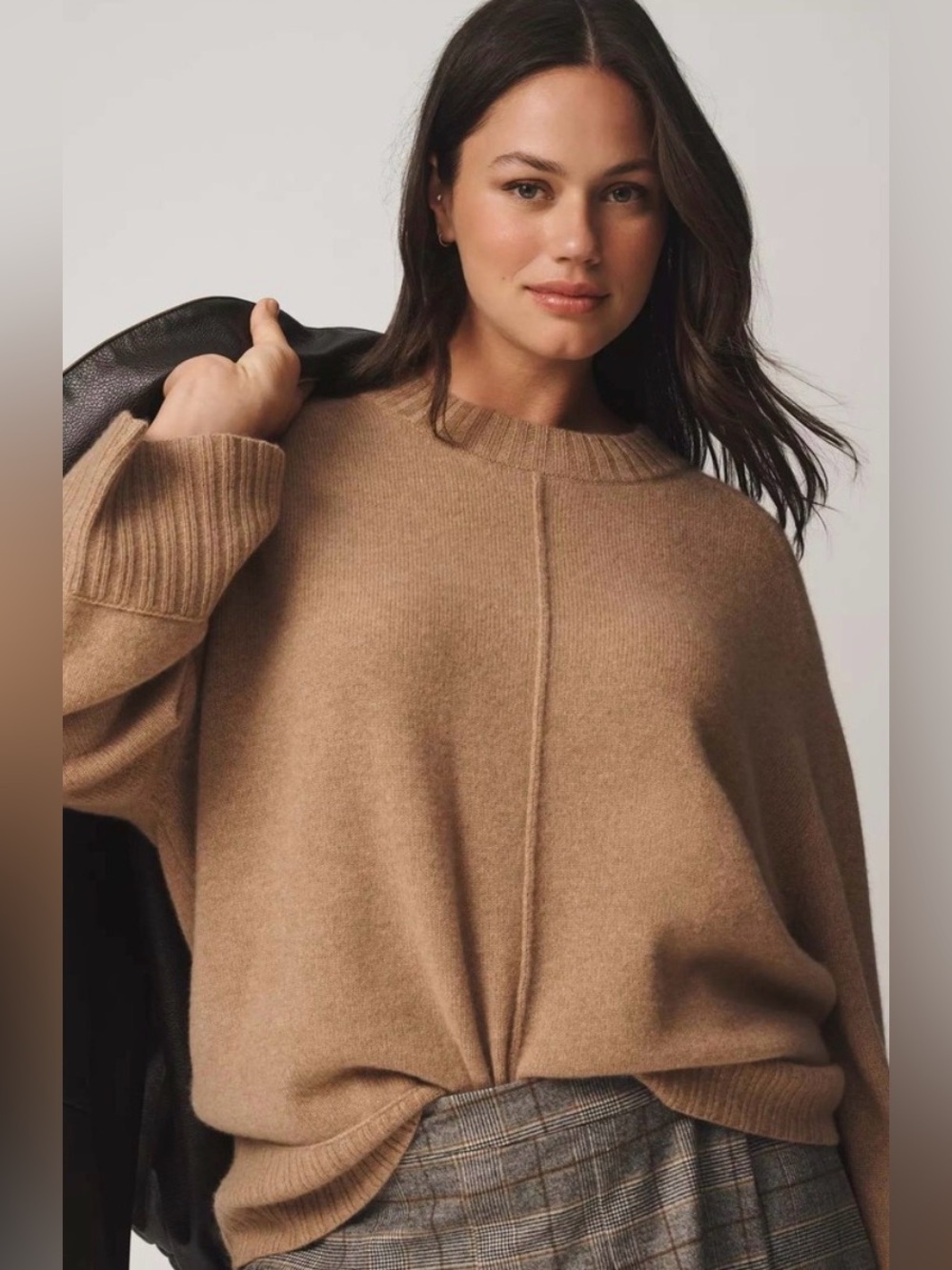 Maeve Anthropologie Chandler Cashmere Crew-Neck Relaxed Pullover in Camel